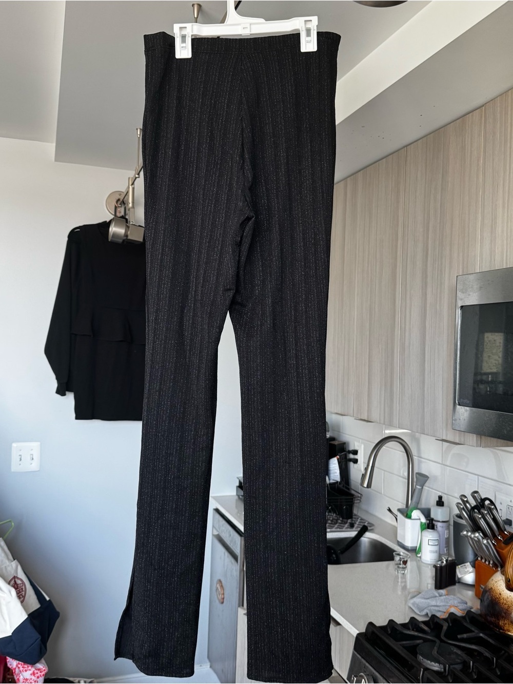 Reformation Black Sparkly Largo Pant Wide Leg Knit Trousers Size Large - Picture 9 of 10